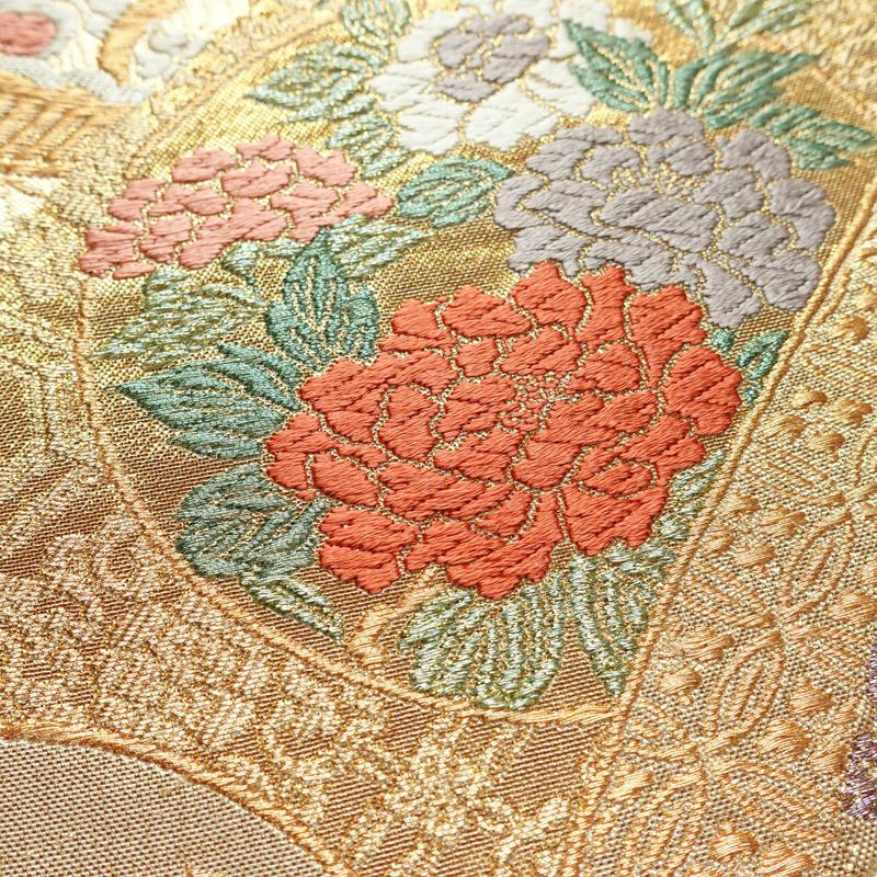 袋帯 六通柄 フォーマル用 正絹 古典柄 箔 金糸 松 藤 七宝 帯 金・銀_画像7