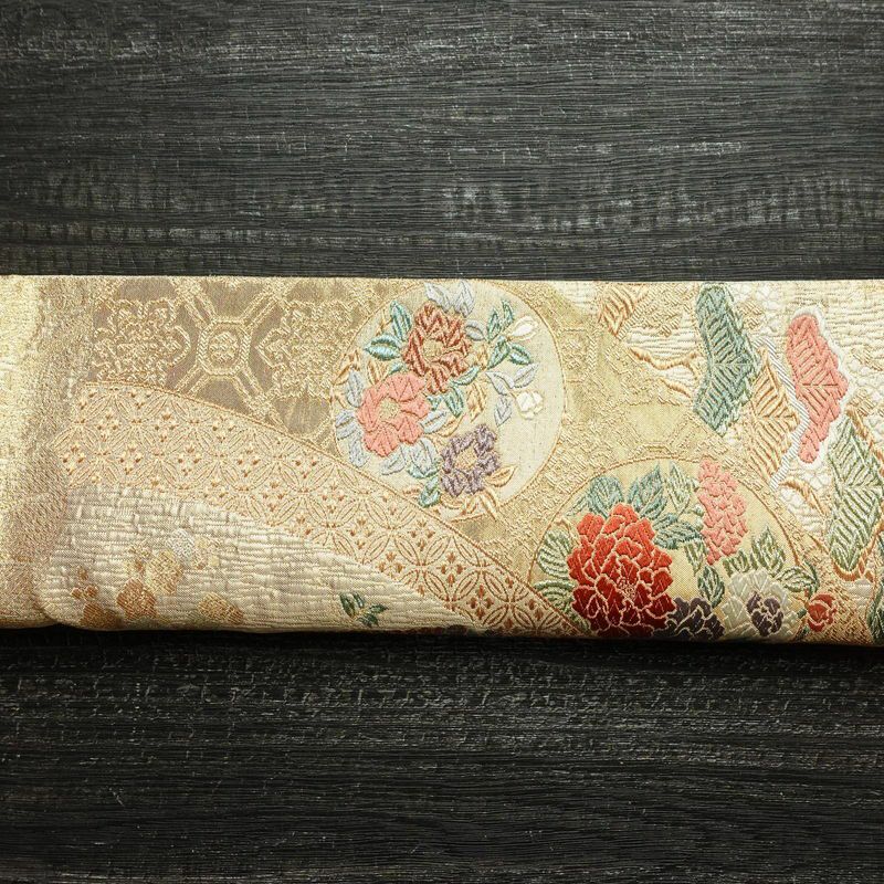 袋帯 六通柄 フォーマル用 正絹 古典柄 箔 金糸 松 藤 七宝 帯 金・銀_画像13