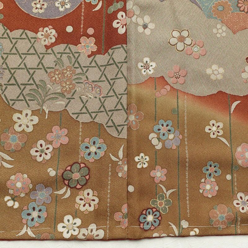 付け下げ 美品 しつけ糸付き 正絹 古典柄 袷仕立て 身丈164cm 裄丈66.5cm 金彩 フォーマル 着物 茶_画像10