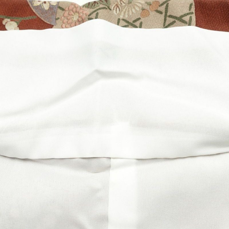 付け下げ 美品 しつけ糸付き 正絹 古典柄 袷仕立て 身丈164cm 裄丈66.5cm 金彩 フォーマル 着物 茶_画像18