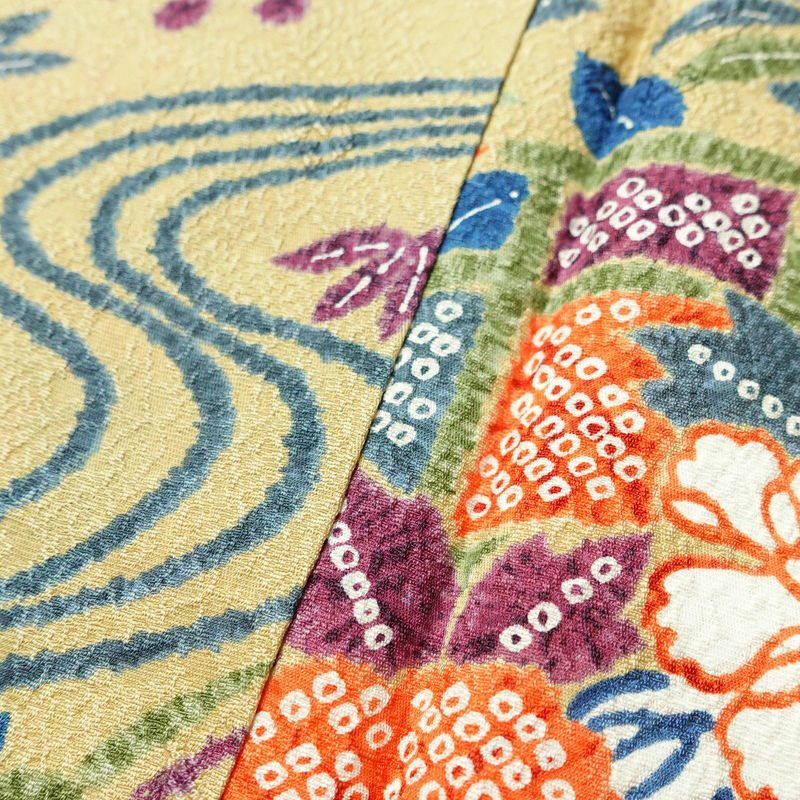 小紋 総柄 正絹 古典柄 袷仕立て 身丈168cm 裄丈67cm 着物 黄・黄土色_画像9