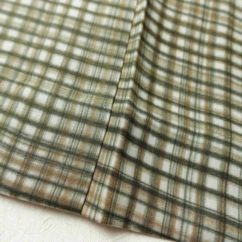 男性用 襦袢 正絹 チェック・格子柄 袖無双・胴抜き 身丈134cm 裄丈67.5cm 緑・うぐいす色_画像9