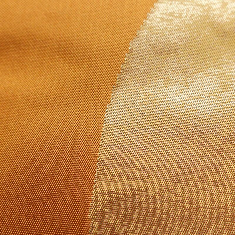 名古屋帯 太鼓柄 金駒刺繍 正絹 花柄 名古屋仕立て 箔 刺繍 帯 黄・黄土色_画像8