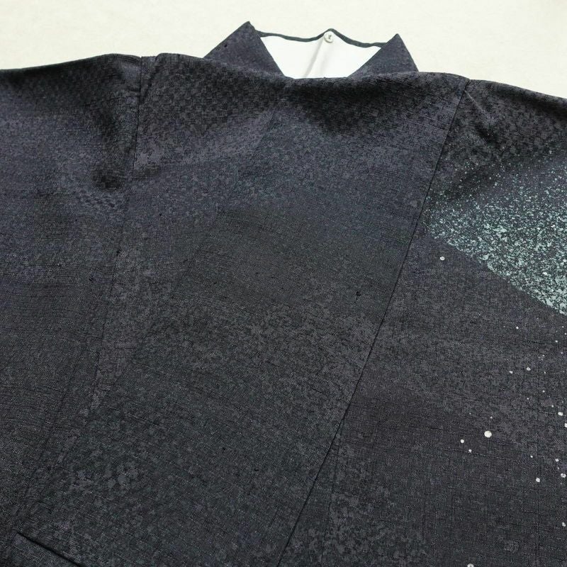 訪問着 良品 落款入り 紬地 正絹 幾何学柄・抽象柄 袷仕立て 身丈165.5cm 裄丈68cm 共八掛 洒落 着物 青・紺_画像14