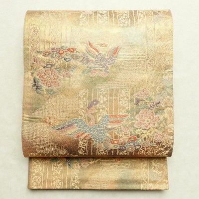 袋帯 琳派巻絵文 六通柄 美品 フォーマル用 正絹 古典柄 箔 金通し 