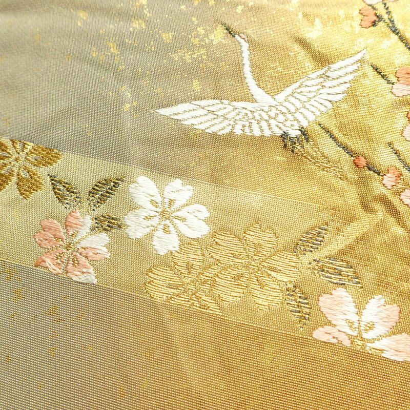 袋帯 六通柄 フォーマル用 正絹 古典柄 箔 鶴 梅 菊 金糸 帯 金・銀_画像6