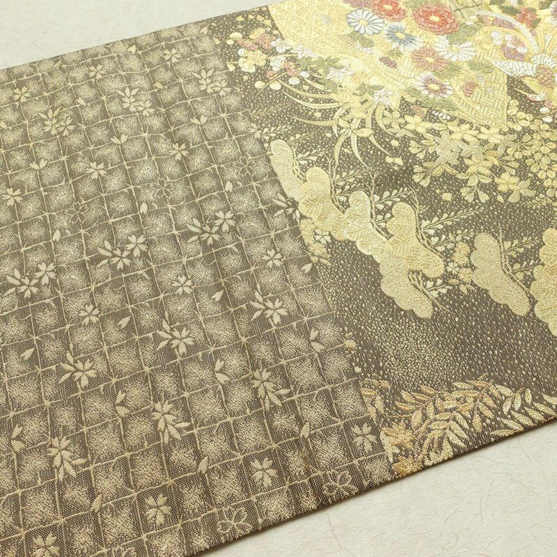 袋帯 六通柄 フォーマル用 正絹 古典柄 箔 金糸 松 帯 茶_画像14
