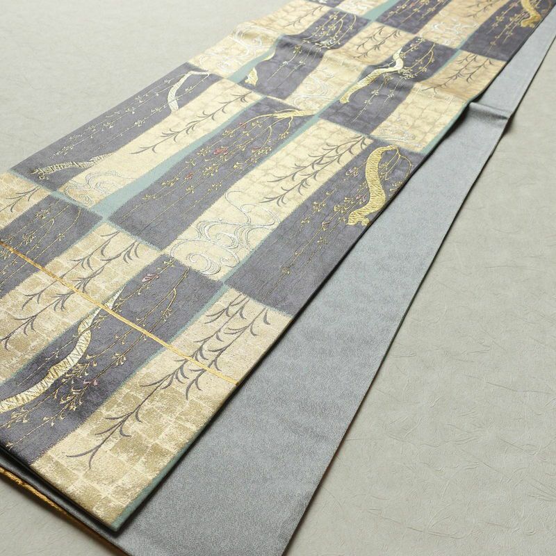 袋帯 六通柄 フォーマル用 正絹 木の葉・植物柄 箔 金糸 帯_画像9