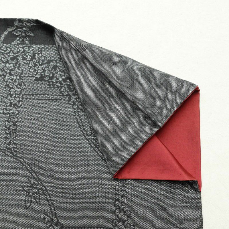 大島紬 証紙なし 正絹 木の葉・植物柄 袷仕立て 身丈164cm 裄丈64.5cm 着物 グレー_画像14