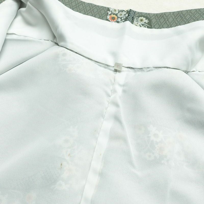 小紋 しつけ糸付き ポリエステル 古典柄 袷仕立て 身丈167cm 裄丈68.5cm 花 着物 緑・うぐいす色_画像18