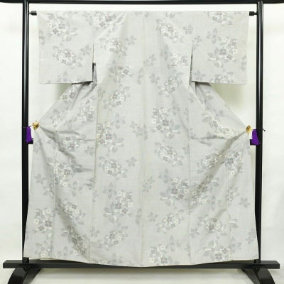 紬 正絹 花柄 袷仕立て 身丈157.5cm 裄丈64cm 着物 グレー
