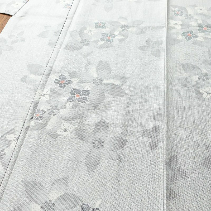 紬 正絹 花柄 袷仕立て 身丈157.5cm 裄丈64cm 着物 グレー_画像5