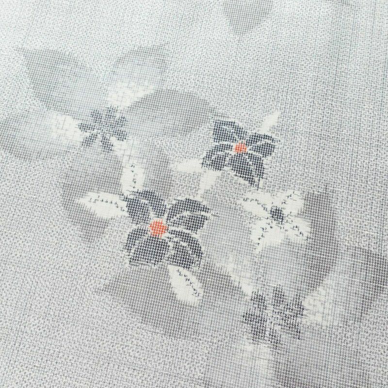 紬 正絹 花柄 袷仕立て 身丈157.5cm 裄丈64cm 着物 グレー_画像6