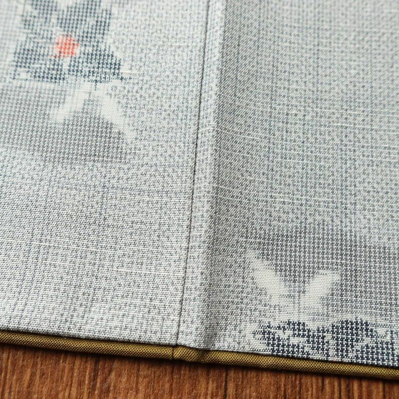 紬 正絹 花柄 袷仕立て 身丈157.5cm 裄丈64cm 着物 グレー_画像10