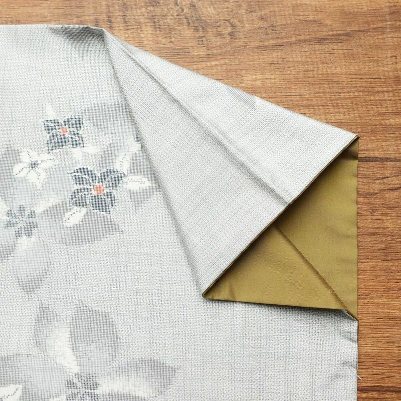 紬 正絹 花柄 袷仕立て 身丈157.5cm 裄丈64cm 着物 グレー_画像13