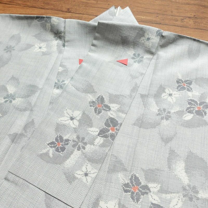 紬 正絹 花柄 袷仕立て 身丈157.5cm 裄丈64cm 着物 グレー_画像15