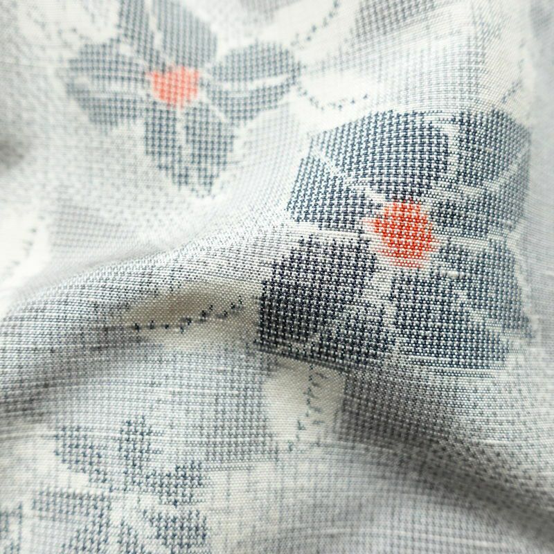 紬 正絹 花柄 袷仕立て 身丈157.5cm 裄丈64cm 着物 グレー_画像21