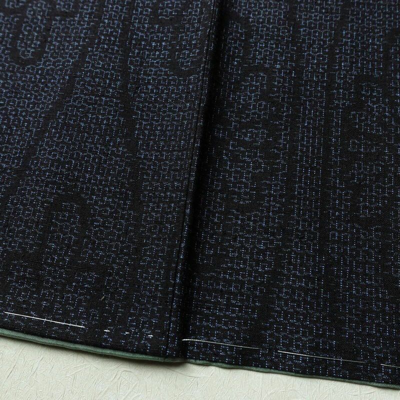 紬 良品 しつけ糸付き 正絹 立涌 菊 古典柄 袷仕立て 身丈158.5cm 裄丈65cm 青・紺_画像10