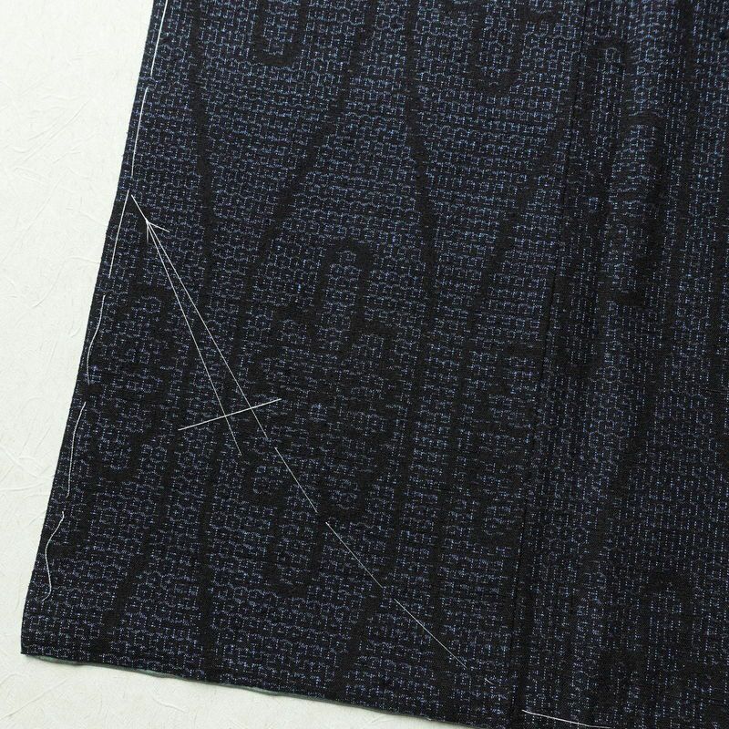 紬 良品 しつけ糸付き 正絹 立涌 菊 古典柄 袷仕立て 身丈158.5cm 裄丈65cm 青・紺_画像11