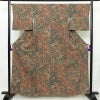 小紋 良品 縮緬 総柄 正絹 木の葉・植物柄 袷仕立て 身丈160cm 裄丈67cm 一部しつけ糸付き 着物 茶_画像1
