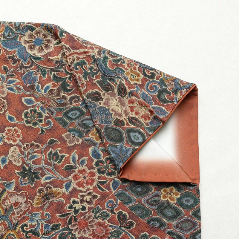 小紋 良品 縮緬 総柄 正絹 木の葉・植物柄 袷仕立て 身丈160cm 裄丈67cm 一部しつけ糸付き 着物 茶_画像13