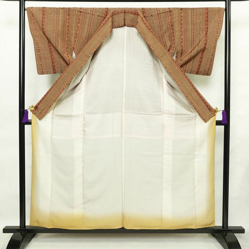 紬 正絹 縞柄・線柄 袷仕立て 身丈157cm 裄丈67cm 着物 橙_画像3