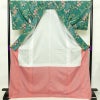 小紋 美品 しつけ糸付き ポリエステル 花柄 袷仕立て 身丈173.5cm 裄丈70.5cm 着物 緑・うぐいす色_画像3