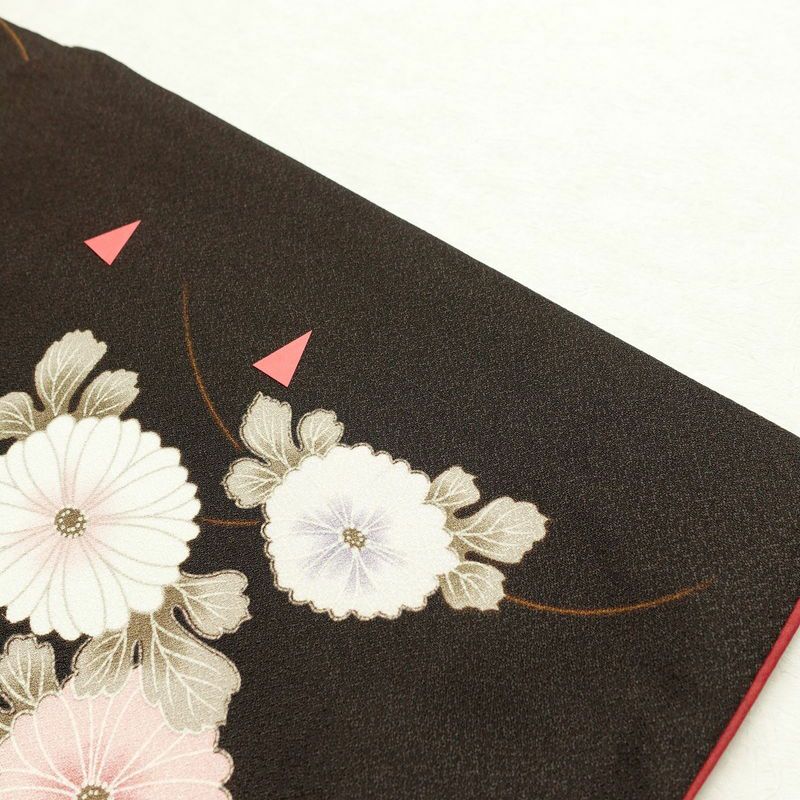 小紋 ポリエステル 花柄 袷仕立て 身丈168.5cm 裄丈67.5cm 茶_画像10