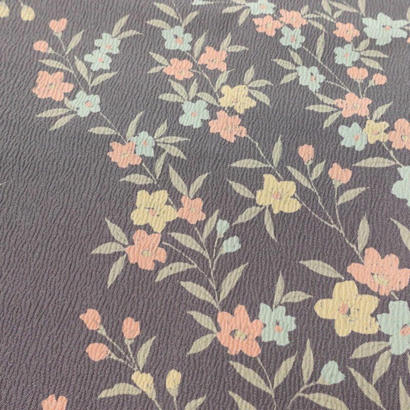 小紋 ポリエステル 花柄 袷仕立て 身丈158.5cm 裄丈64cm 一部しつけ糸付き くすみパープル紫・藤色_画像6