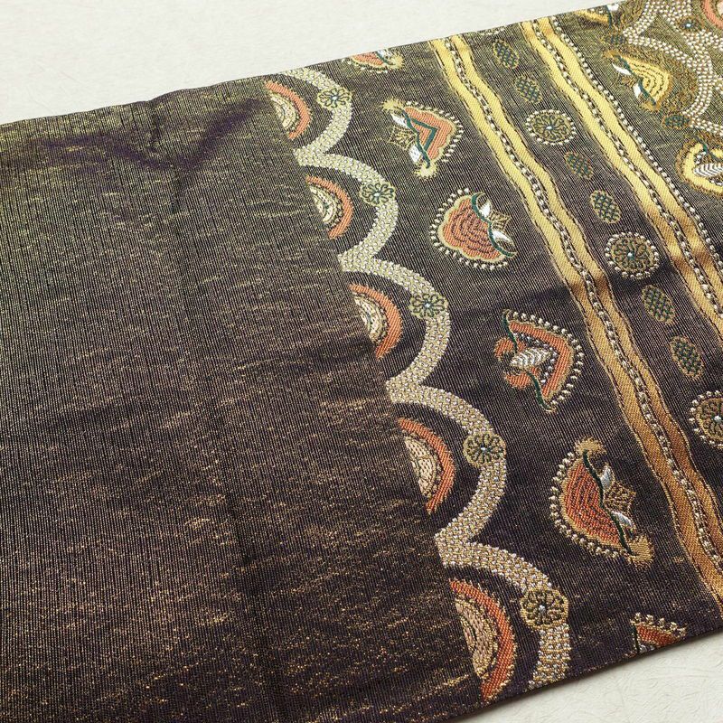 袋帯 コシノヒロコ ファッションデザイナー HIROKO KOSHINO 六通柄 正絹 幾何学柄・抽象柄 金通し 金糸 フォーマル 帯 紫・藤色_画像14