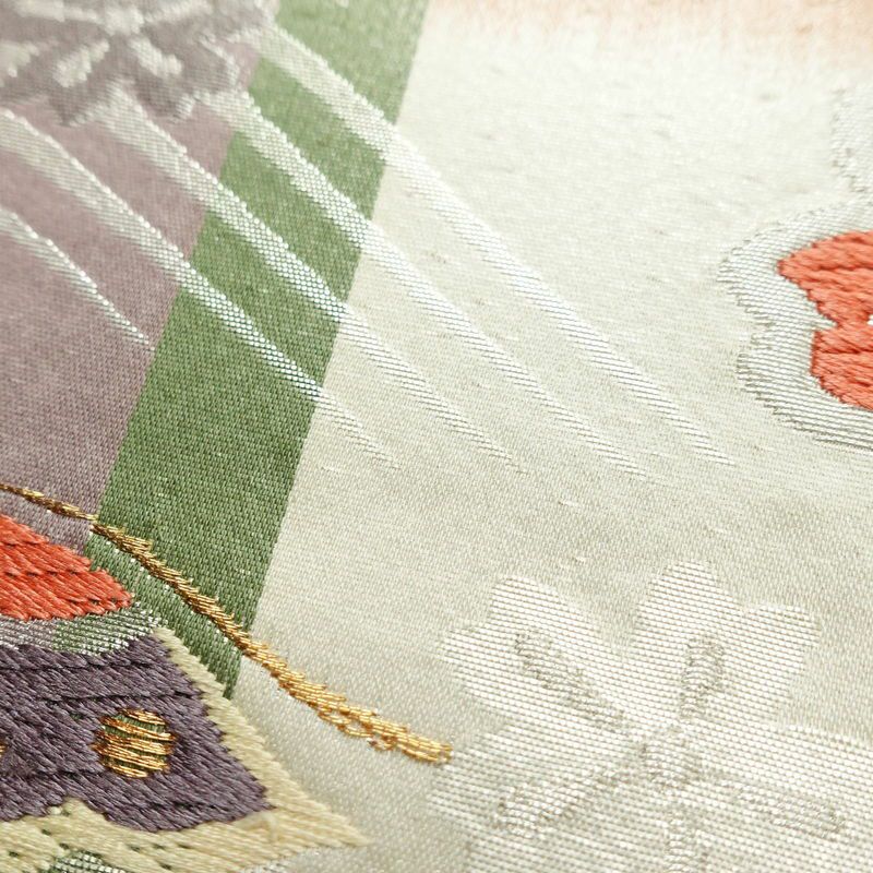 袋帯 六通柄 振袖用 正絹 古典柄 金糸 銀糸 桜 蝶 波 帯 多色使い_画像14