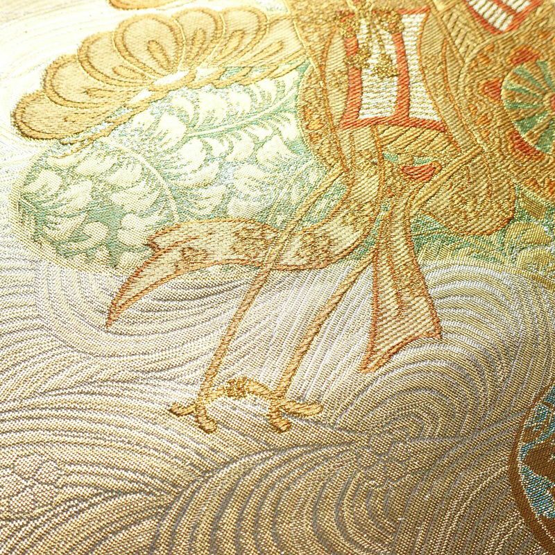 袋帯 六通柄 フォーマル用 正絹 古典柄 箔 金糸 御所車 帯 金・銀_画像3