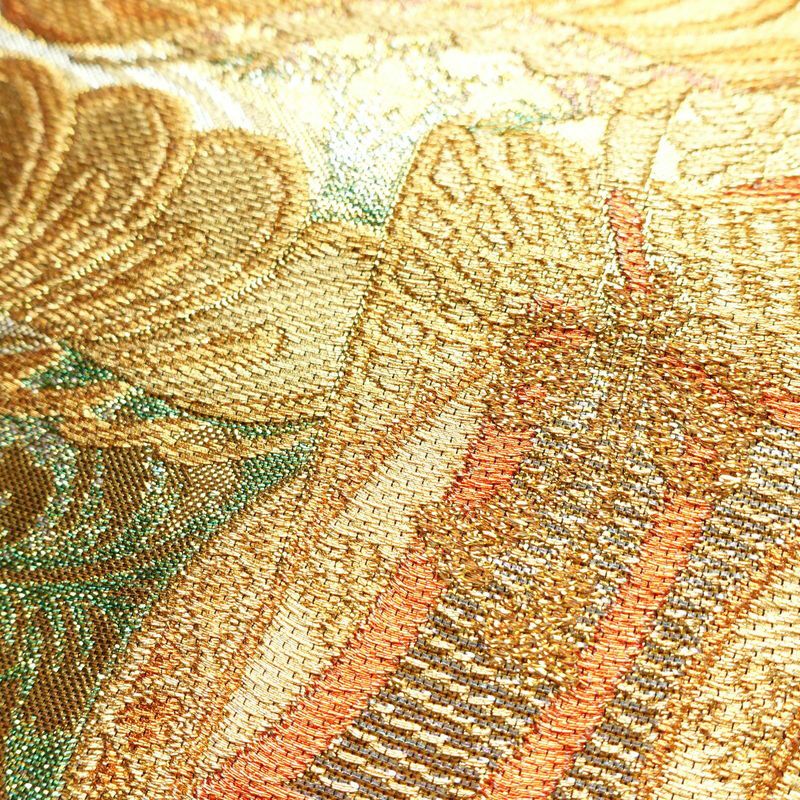 袋帯 六通柄 フォーマル用 正絹 古典柄 箔 金糸 御所車 帯 金・銀_画像5