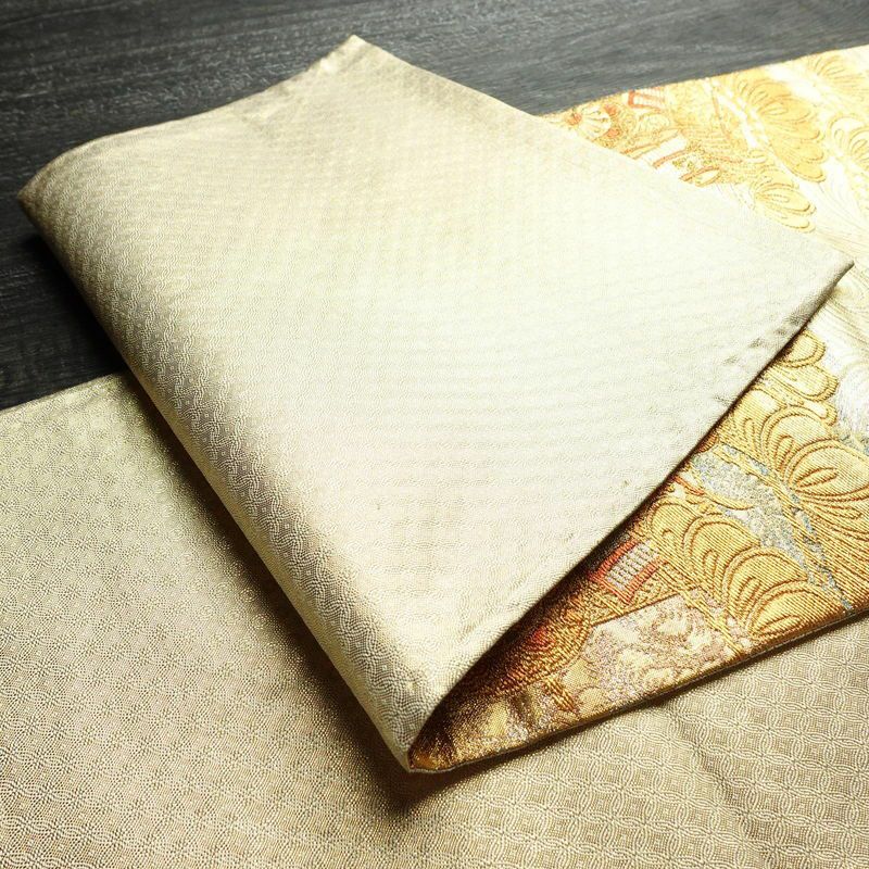 袋帯 六通柄 フォーマル用 正絹 古典柄 箔 金糸 御所車 帯 金・銀_画像9