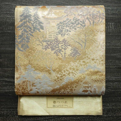 袋帯 未仕立て品 六通柄 美品 フォーマル用 正絹 風景柄 箔 金・銀
