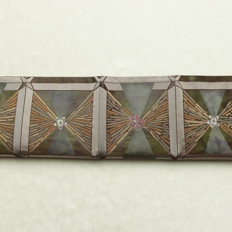 袋帯 六通柄 美品 一般用 正絹 幾何学柄・抽象柄 帯 茶_画像15