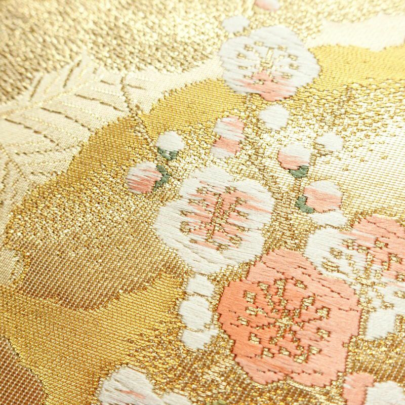 袋帯 琳派屏風錦 六通柄 良品 フォーマル用 正絹 花柄 箔 金糸 帯 ベージュ_画像5
