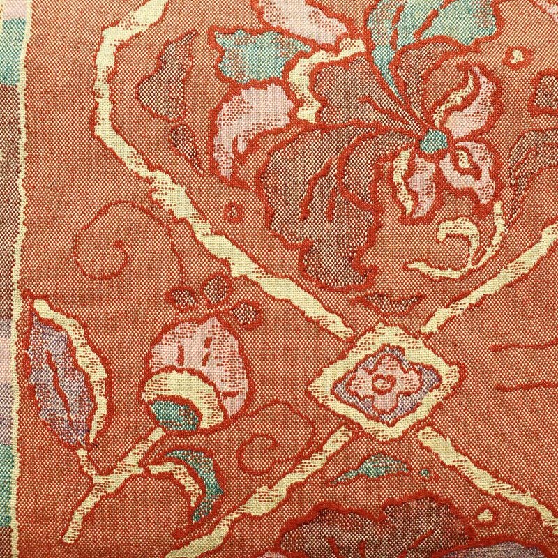 名古屋帯 紬地 六通柄 正絹 幾何学柄・抽象柄 通し仕立て 帯 赤・朱_画像2