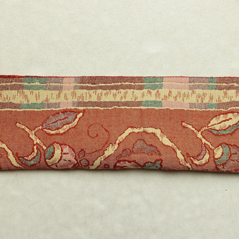 名古屋帯 紬地 六通柄 正絹 幾何学柄・抽象柄 通し仕立て 帯 赤・朱_画像15