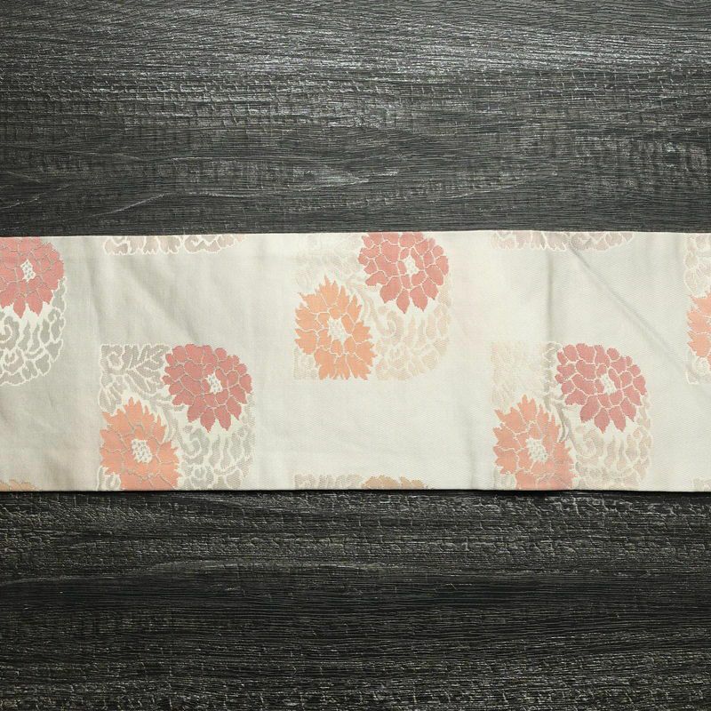 名古屋帯 六通柄 正絹 花柄 名古屋仕立て 箔 帯 グレー_画像11