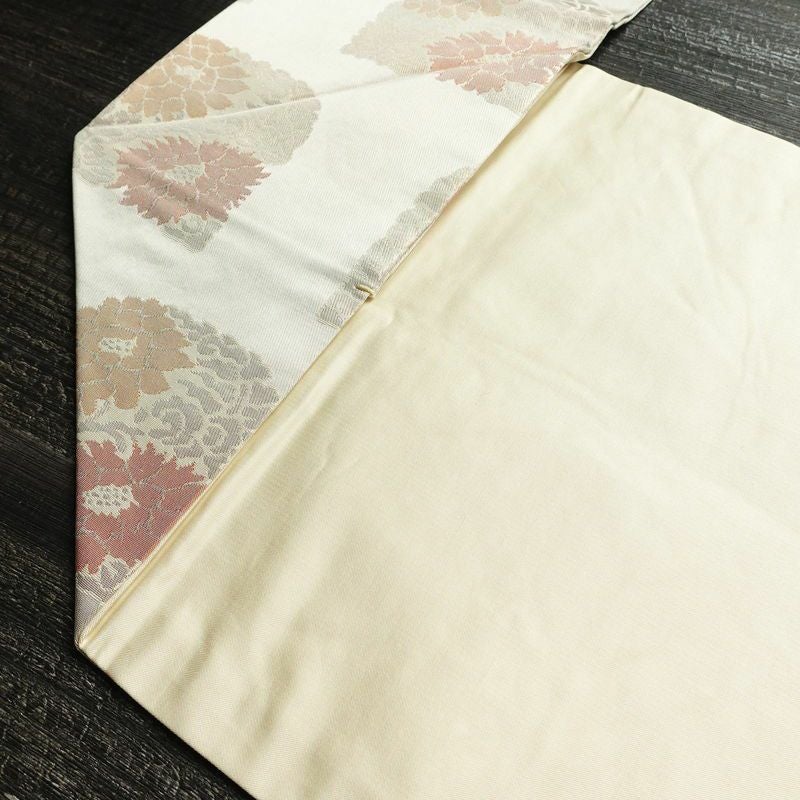 名古屋帯 六通柄 正絹 花柄 名古屋仕立て 箔 帯 グレー_画像19