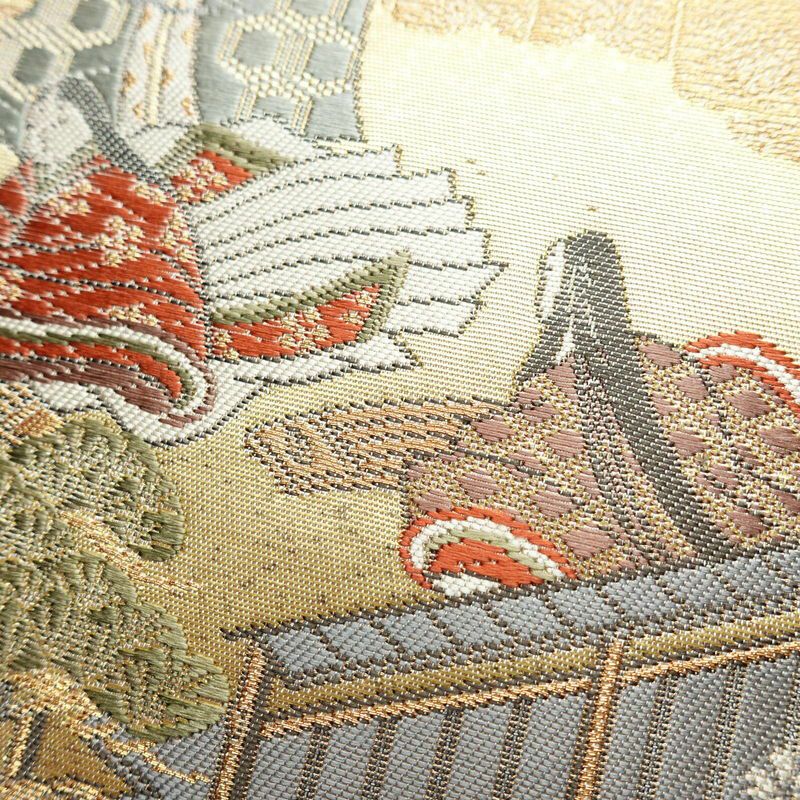 袋帯 六通柄 良品 フォーマル用 正絹 風景柄 箔 金糸 帯 金・銀_画像5
