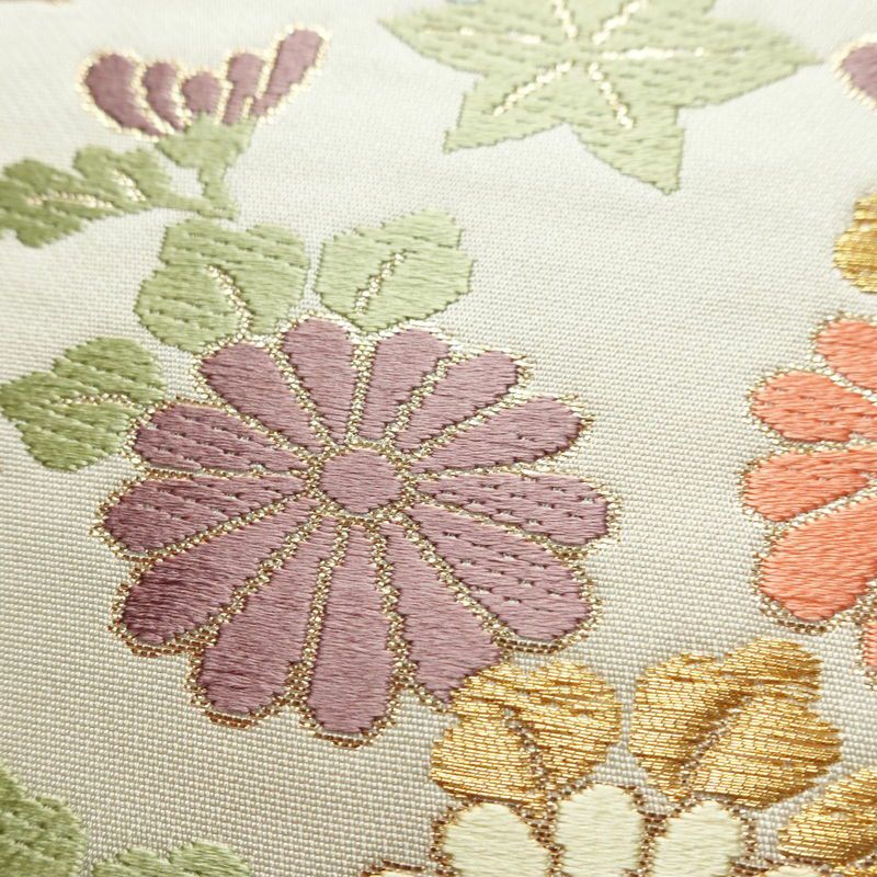 袋帯 六通柄 フォーマル用 正絹 菊 亀甲 古典柄 箔 金糸 クリーム_画像5