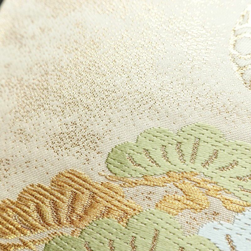 袋帯 六通柄 フォーマル用 正絹 菊 亀甲 古典柄 箔 金糸 クリーム_画像7