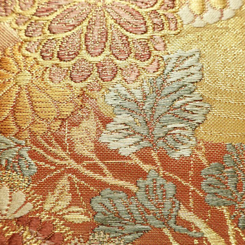 袋帯 六通柄 フォーマル用 正絹 木の葉・植物柄 箔 金糸 帯 金・銀_画像3