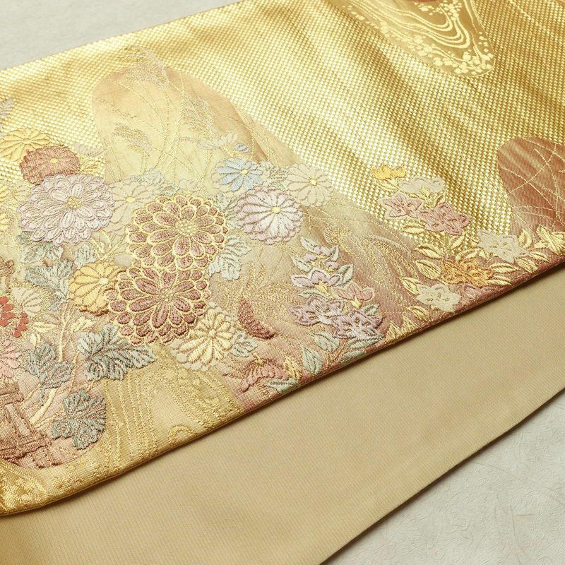 袋帯 六通柄 フォーマル用 正絹 木の葉・植物柄 箔 金糸 帯 金・銀_画像10