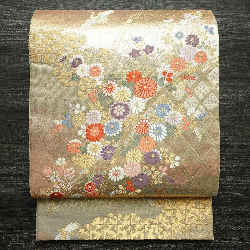 袋帯　六通　正絹　　　　ｍ リサイクル着物】袋帯 本金箔 京洛絵文 438cm 正絹 Aランク 六通
