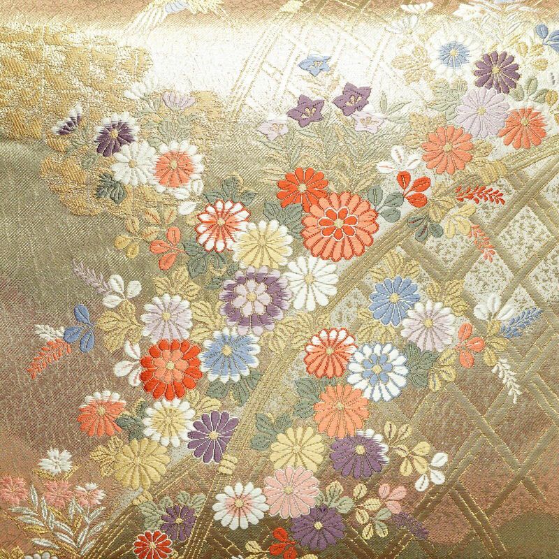 袋帯 六通柄 フォーマル用 正絹 古典柄 箔 金糸 帯 菊 鶴 金・銀_画像2