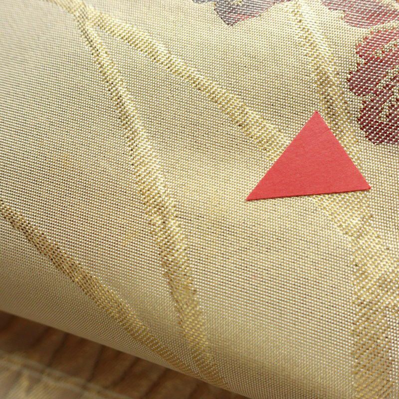 名古屋帯 太鼓柄 正絹 花柄 名古屋仕立て 菊 箔 帯 ベージュ_画像6