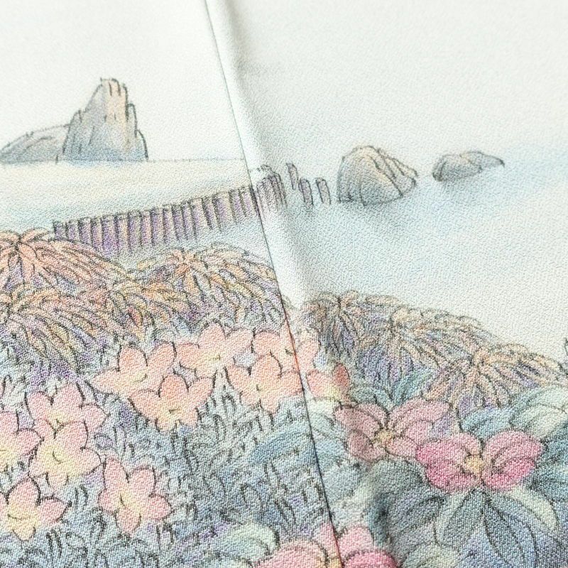 付け下げ 良品 友禅作家 江雪 落款入り 正絹 風景柄 袷仕立て 身丈161.5cm 裄丈66.5cm フォーマル 着物 ピンク_画像9
